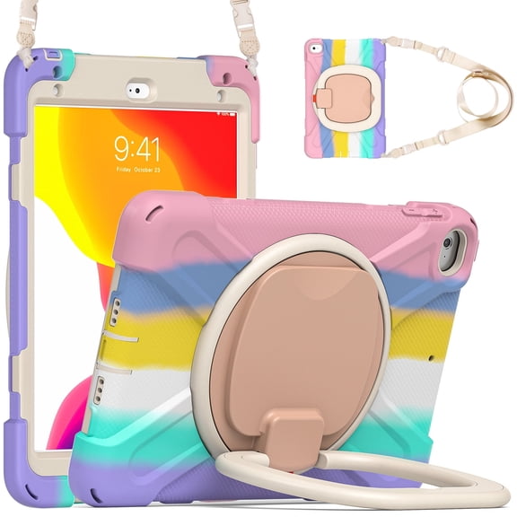 Case for iPad Mini 5/4 Generation 7.9 inch, 360 Degree Rotating Hand Grip Shockproof Cover with Shoulder Strap, Colourful Pink