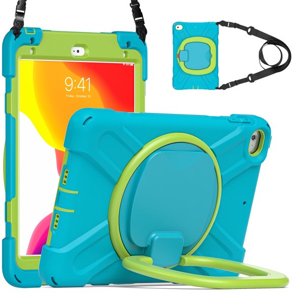 XYX Case for iPad Mini 5/4 Generation 7.9 inch, 360 Degree Rotating Hand Grip Shockproof Cover with Shoulder Strap, Light Blue Green