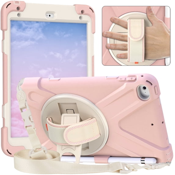 XYX Case for iPad Mini 5/4 Generation 7.9 inch with 360 Degree Rotating, Hand Strap, Shoulder Strap, Cherry Pink