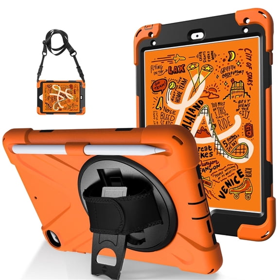 XYX Case for iPad Mini 5/4 Generation 7.9 inch with 360 Degree Rotating, Hand Strap, Shoulder Strap, Orange