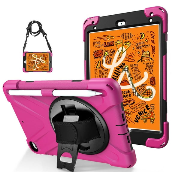 XYX Case for iPad Mini 5/4 Generation 7.9 inch with 360 Degree Rotating, Hand Strap, Shoulder Strap, Rose