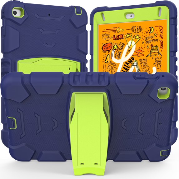 XYX Case for iPad Mini 5th/4th Generation 7.9 inch, Dual Layer Slim Heavy Shockproof Rugged Protective Cover Case with Kickstand (Navy Lime)