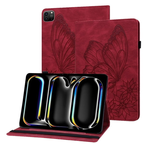 XYX Case for iPad Pro 11 2024 Release A2837 11 inch, Retro Butterfly Slim Folio Stand Cover (Red)