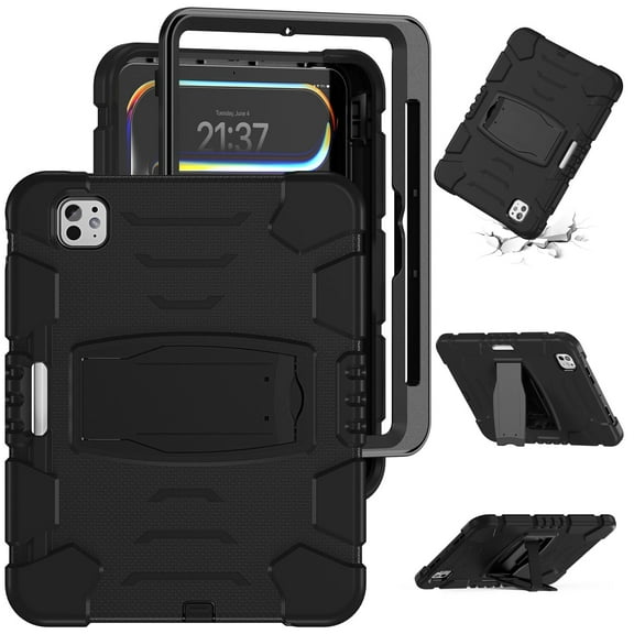 XYX Case for iPad Pro 11 inch M4 2024 (5th Gen), Dual Layer Slim Heavy Shockproof Rugged Protective Cover Case with Kickstand (Black)