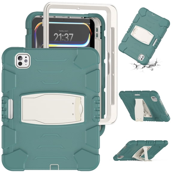 XYX Case for iPad Pro 11 inch M4 2024 (5th Gen), Dual Layer Slim Heavy Shockproof Rugged Protective Cover Case with Kickstand (Emerald Green)