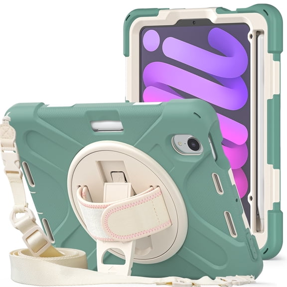 XYX Case for iPad mini 6th Gen 8.3 inch 2021 with 360 Degree Rotating, Hand Strap, Shoulder Strap, Emerald Green