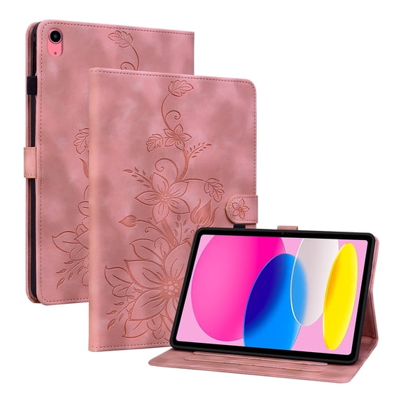 XYX for iPad 11th 2025/iPad 10th 10.9-inch 2022 Release Case, PU Leather Slim Folio with Multi-Angle Stand, Pink Lily Flower