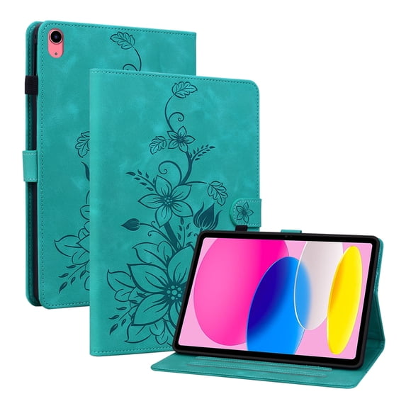 XYX for iPad 11th 2025/iPad 10th 10.9-inch 2022 Release Case, PU Leather Slim Folio with Multi-Angle Stand - Green Lily Flower