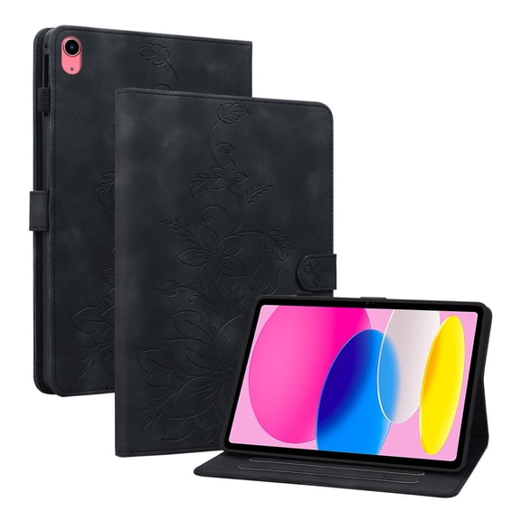 XYX for iPad 11th 2025/iPad 10th 10.9-inch 2022 Release Case, PU Leather Slim Folio with Multi-Angle Stand - Black Lily Flower