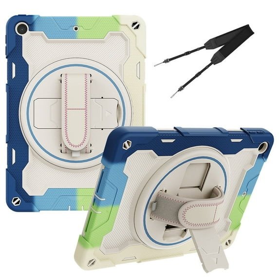 XYX 3in1 Rotating Stand Case for iPad 9th 8th 7th Gen 10.2 inch 2021 2020 2019 with Hand/Shoulder Strap, Shockproof Rugged, Colorful Blue