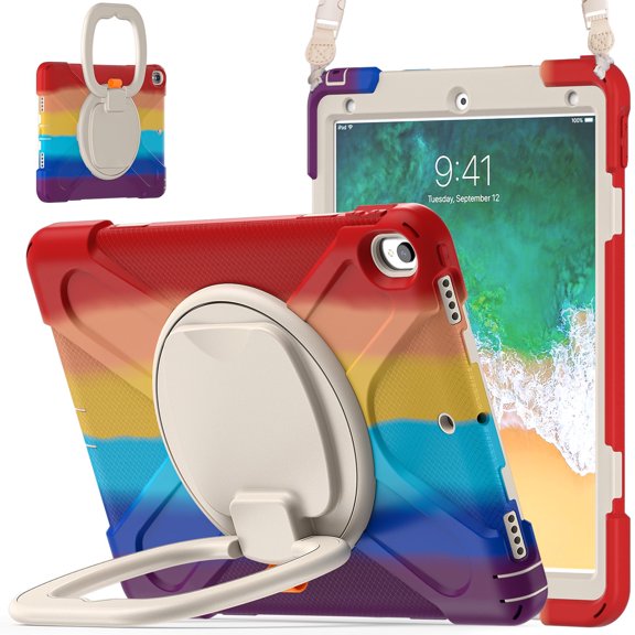 XYX Case for iPad Air 3 10.5 Inch 2019/iPad Pro 10.5 Inch 2017, 360 Degree Rotating Hand Grip Shockproof Cover with Shoulder Strap, Colourful Red