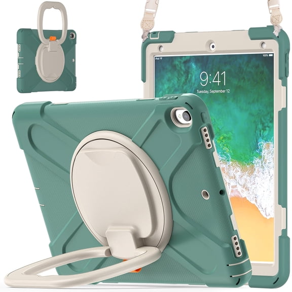 Case for iPad Air 3 10.5 Inch 2019/iPad Pro 10.5 Inch 2017, 360 Degree Rotating Hand Grip Shockproof Cover with Shoulder Strap, Emerald Green