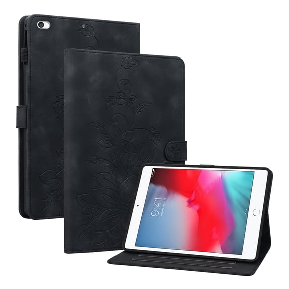XYX for iPad Mini 5/4/3/2/1 7.9 inch A2133 A1538 A1599 Case, PU Leather Slim Folio with Multi-Angle Stand - Black Lily Flower