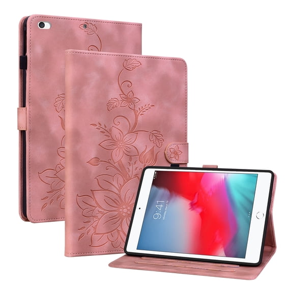 XYX for iPad Mini 5/4/3/2/1 7.9 inch A2133 A1538 A1599 Case, PU Leather Slim Folio with Multi-Angle Stand - Pink Lily Flower