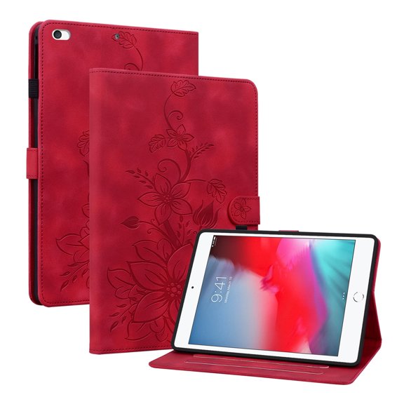 XYX for iPad Mini 5/4/3/2/1 7.9 inch A2133 A1538 A1599 Case, PU Leather Slim Folio with Multi-Angle Stand - Red Lily Flower