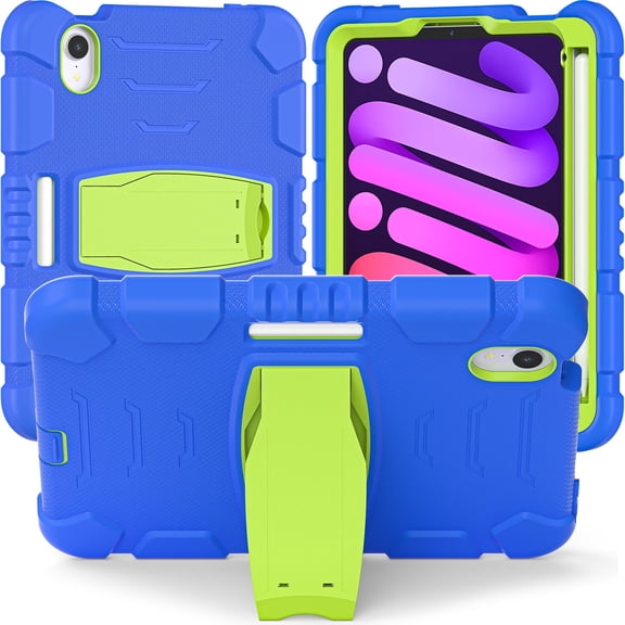 XYX Case for iPad Mini (A17 Pro) 7th Generation 2024 8.3 inch, Dual Layer Slim Heavy Shockproof Rugged Protective Cover Case with Kickstand (Blue Lime)