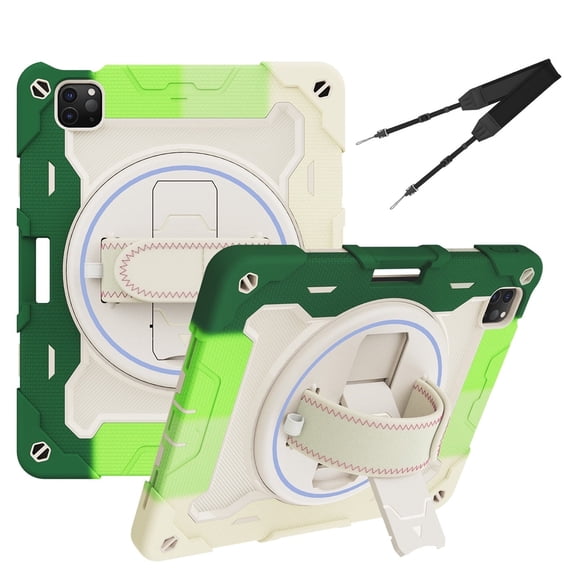 3in1 Rotating Stand Case for iPad Pro 11 inch 4th/3rd/2nd Gen (2022/2021/2020) with Hand/Shoulder Strap, Shockproof Rugged, Green