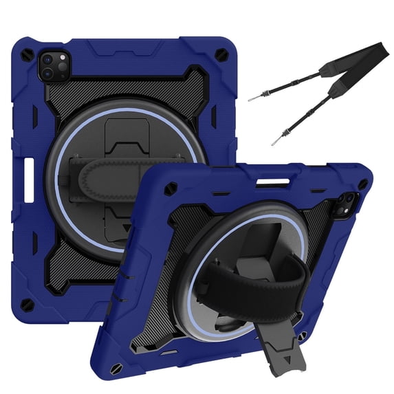3in1 Rotating Stand Case for iPad Pro 11 inch 4th/3rd/2nd Gen (2022/2021/2020) with Hand/Shoulder Strap, Shockproof Rugged, Blue