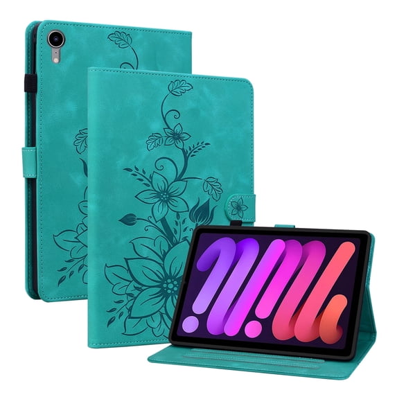 XYX for iPad mini 7th/ iPad mini 6th Generation 8.3 inch Case, PU Leather Slim Folio with Multi-Angle Stand, Green Lily Flower