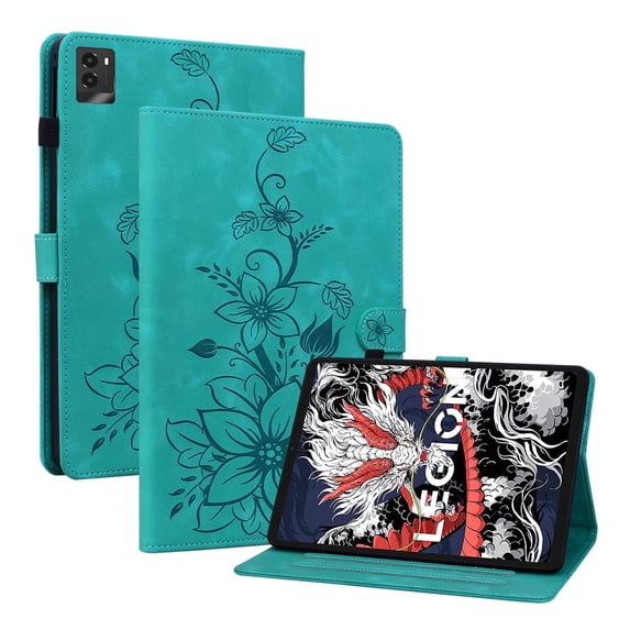 XYX for Lenovo Legion Y700 (2025) 8.8 inch TB-321FC Case, PU Leather Slim Folio with Multi-Angle Stand, Green Lily Flower