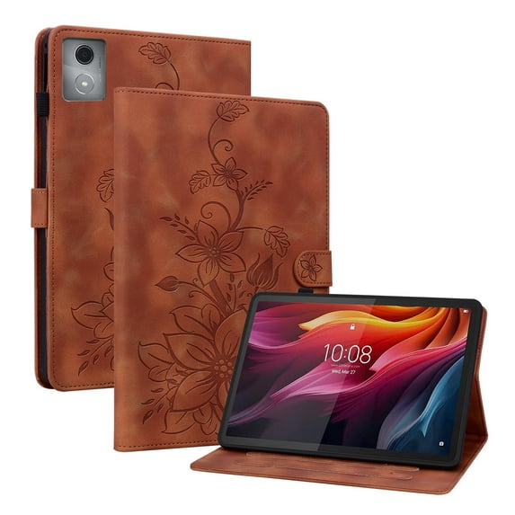 XYX for Lenovo Tab M11 Plus/Lenovo Tab K11 Plus 11.45 Inch Case, PU Leather Slim Folio with Multi-Angle Stand - Brown Lily Flower