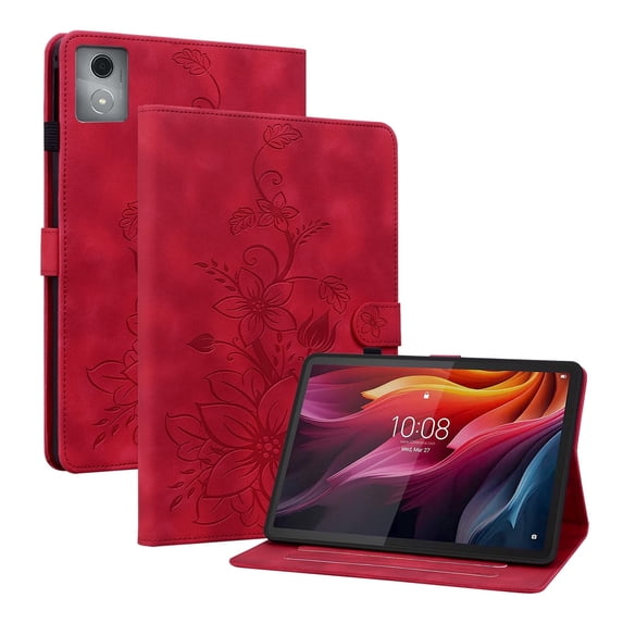 XYX for Lenovo Tab M11 Plus/Lenovo Tab K11 Plus 11.45 Inch Case, PU Leather Slim Folio with Multi-Angle Stand, Red Lily Flower