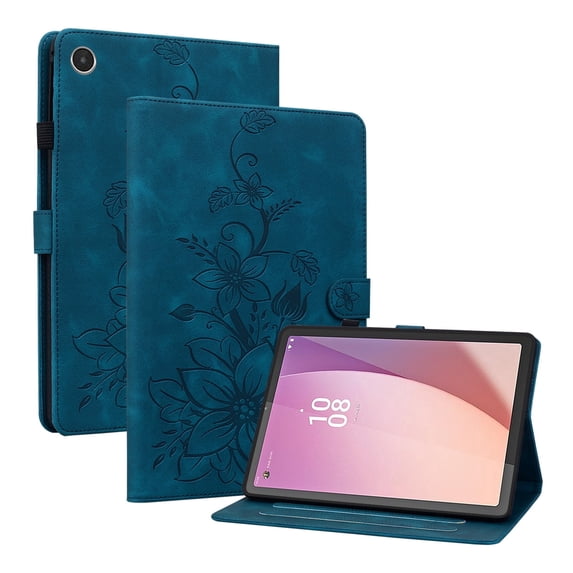 XYX for Lenovo Tab M8 4th Gen 8.0 Inch 2023 TB-300FU/TB-300XU Case, PU Leather Slim Folio with Multi-Angle Stand, Blue Lily Flower