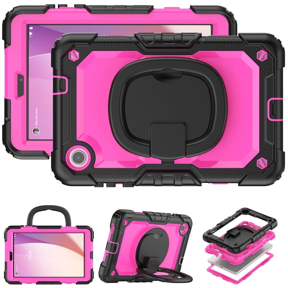 for Lenovo Tab M8 4th Gen Case 8 inch 2024/2023, 360 Rotating Shockproof Cover with Stand, Handle, Shoulder Strap, Rose Panel