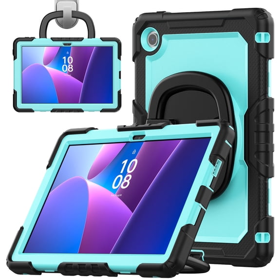 for Lenovo Tab 10.1/ Tab K10C Case 10.1 inch 2025, 360 Rotating Shockproof Cover with Stand, Handle, Shoulder Strap, Sky Blue Panel