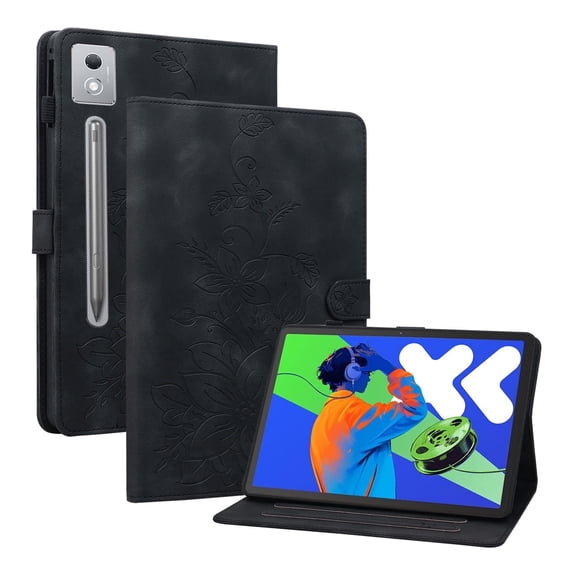 XYX for Lenovo Xiaoxin Pad Pro 12.7 inch 2025 Case, PU Leather Slim Folio with Multi-Angle Stand, Black Lily Flower