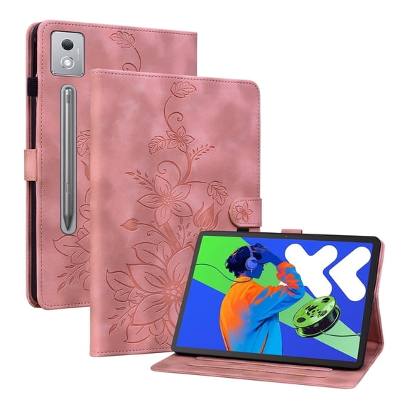 XYX for Lenovo Xiaoxin Pad Pro 12.7 inch 2025 Case, PU Leather Slim Folio with Multi-Angle Stand, Pink Lily Flower