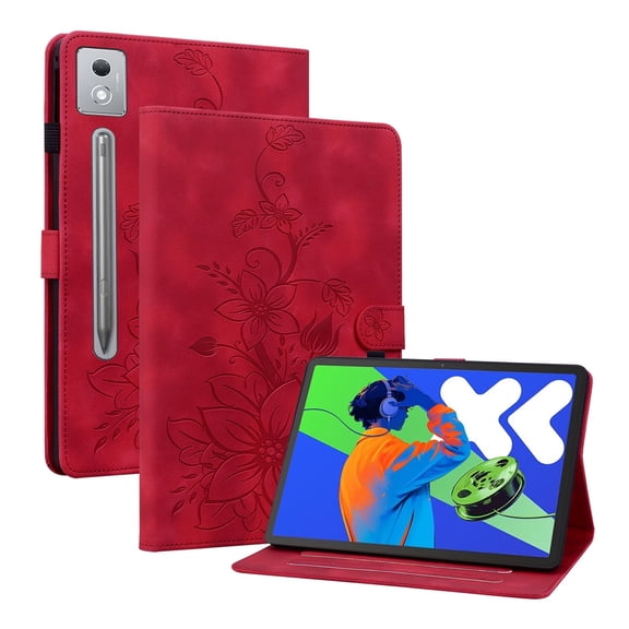 XYX for Lenovo Xiaoxin Pad Pro 12.7 inch 2025 Case, PU Leather Slim Folio with Multi-Angle Stand - Red Lily Flower