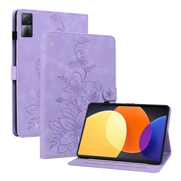 XYX for Redmi Pad 10.61 inch Case, PU Leather Slim Folio with Multi-Angle Stand - Purple Lily Flower