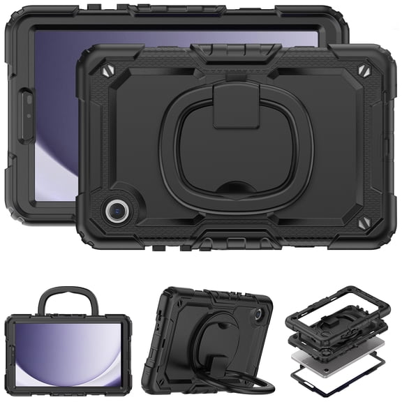 XYX For Samsung Galaxy Tab A9 Case 8.7 inch, 360 Rotating Shockproof Cover with Stand, Handle, Shoulder Strap (2023, SM-X110/X115/X117), Black