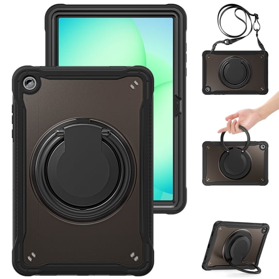 XYX For Samsung Galaxy Tab A9+/ Tab A11+ Case 11 inch, 360 Rotating Hand Grip, Shoulder Strap, Heavy Duty Drop Protection, Black