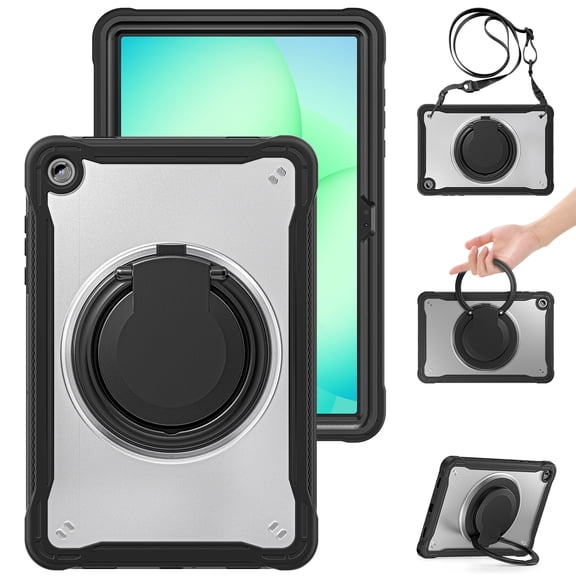 XYX For Samsung Galaxy Tab A9+/ Tab A11+ Case 11 inch, 360 Rotating Hand Grip, Shoulder Strap, Heavy Duty Drop Protection, Transparent