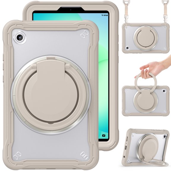 XYX For Samsung Galaxy Tab A9/ Tab A11 Case 8.7 inch, 360 Rotating Hand Grip, Shoulder Strap, Heavy Duty Drop Protection, Khaki
