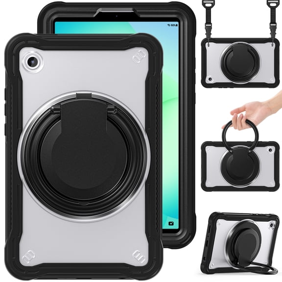 XYX For Samsung Galaxy Tab A9/ Tab A11 Case 8.7 inch, 360 Rotating Hand Grip, Shoulder Strap, Heavy Duty Drop Protection, Transparent