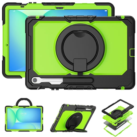 for Samsung Galaxy Tab S10 FE Plus Case 13.1 inch, 360 Rotating Shockproof Cover with Stand, Handle, Shoulder Strap (SM-X620/X6266), Lime Panel