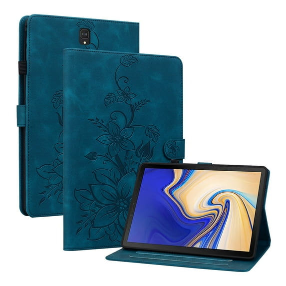 XYX for Samsung Galaxy Tab S4 10.5 inch SM-T830/T835/T837 Case, PU Leather Slim Folio with Multi-Angle Stand - Blue Lily Flower