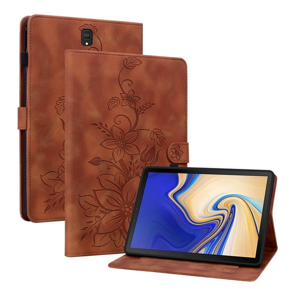 XYX for Samsung Galaxy Tab S4 10.5 inch SM-T830/T835/T837 Case, PU Leather Slim Folio with Multi-Angle Stand - Brown Lily Flower