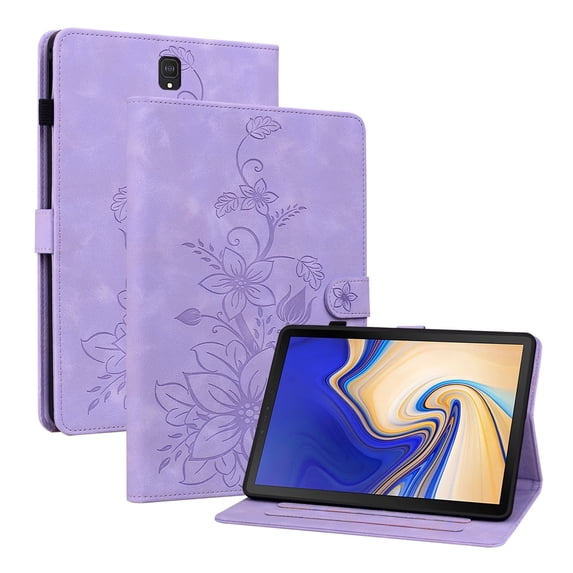 XYX for Samsung Galaxy Tab S4 10.5 inch SM-T830/T835/T837 Case, PU Leather Slim Folio with Multi-Angle Stand, Purple Lily Flower