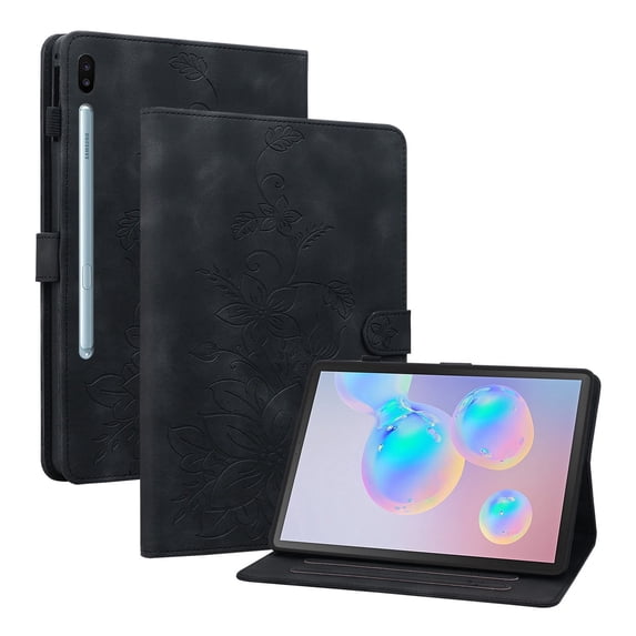 XYX for Samsung Galaxy Tab S6 10.5 inch SM-T860/T865/T867 Case, PU Leather Slim Folio with Multi-Angle Stand, Black Lily Flower