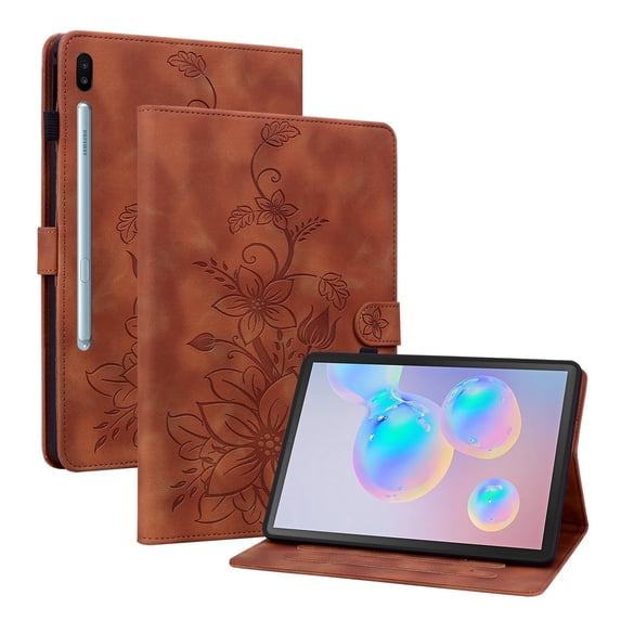 XYX for Samsung Galaxy Tab S6 10.5 inch SM-T860/T865/T867 Case, PU Leather Slim Folio with Multi-Angle Stand, Brown Lily Flower