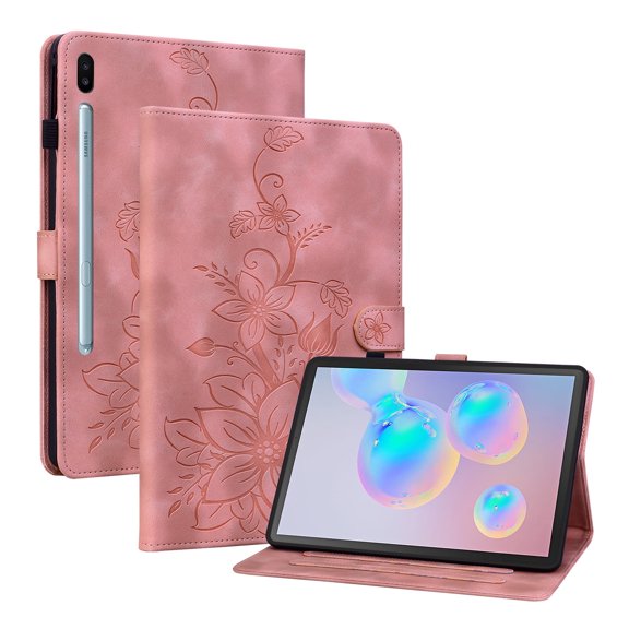 XYX for Samsung Galaxy Tab S6 10.5 inch SM-T860/T865/T867 Case, PU Leather Slim Folio with Multi-Angle Stand - Pink Lily Flower
