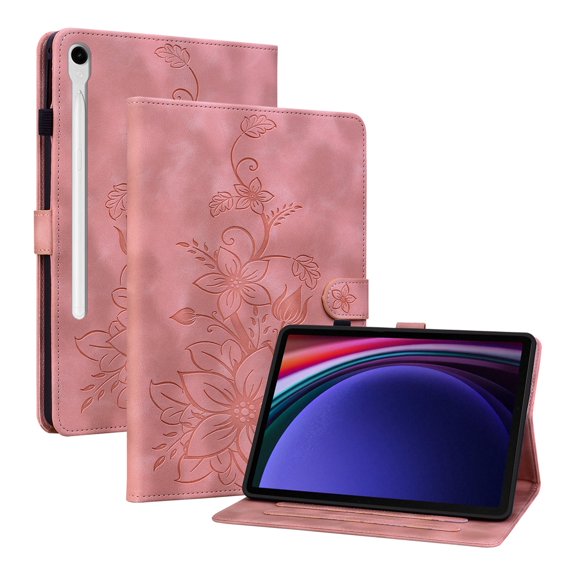 XYX for Samsung Galaxy Tab S7/Tab S8 Case, PU Leather Slim Folio with Multi-Angle Stand - Pink Lily Flower