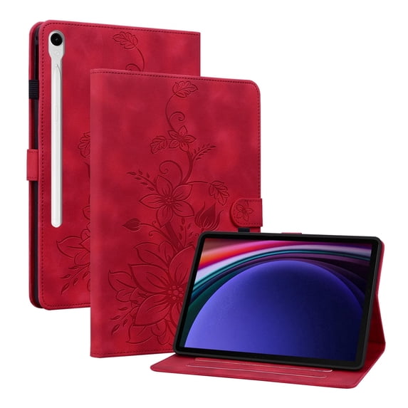 XYX for Samsung Galaxy Tab S7/Tab S8 Case, PU Leather Slim Folio with Multi-Angle Stand, Red Lily Flower