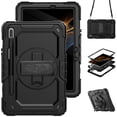 thumbnail image 1 of For Samsung Galaxy Tab S8/S7 Case 11 inch, 360 Rotating Shockproof Cover with Stand, Screen Protector, Shoulder Strap (SM-X700/SM-T870), Black, 1 of 7