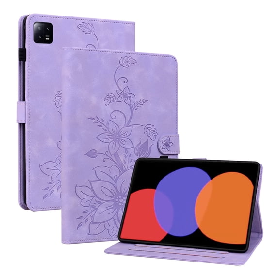 XYX for Xiaomi Pad 6 Case, PU Leather Slim Folio with Multi-Angle Stand for Xiaomi Pad 6 Pro 11.0 inch - Purple Lily Flower