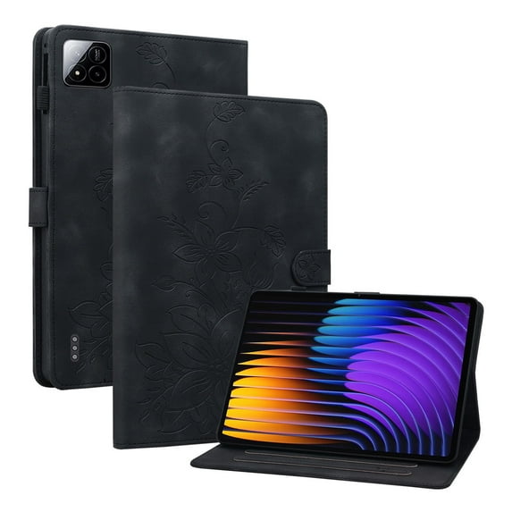 XYX for Xiaomi Pad 7/Xiaomi Pad 7 Pro 11.2 inch Case, PU Leather Slim Folio with Multi-Angle Stand - Black Lily Flower